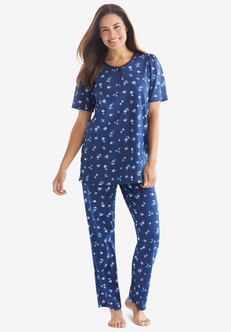 Floral Henley PJ Set , EVENING BLUE FLOWERS, hi-res image number null