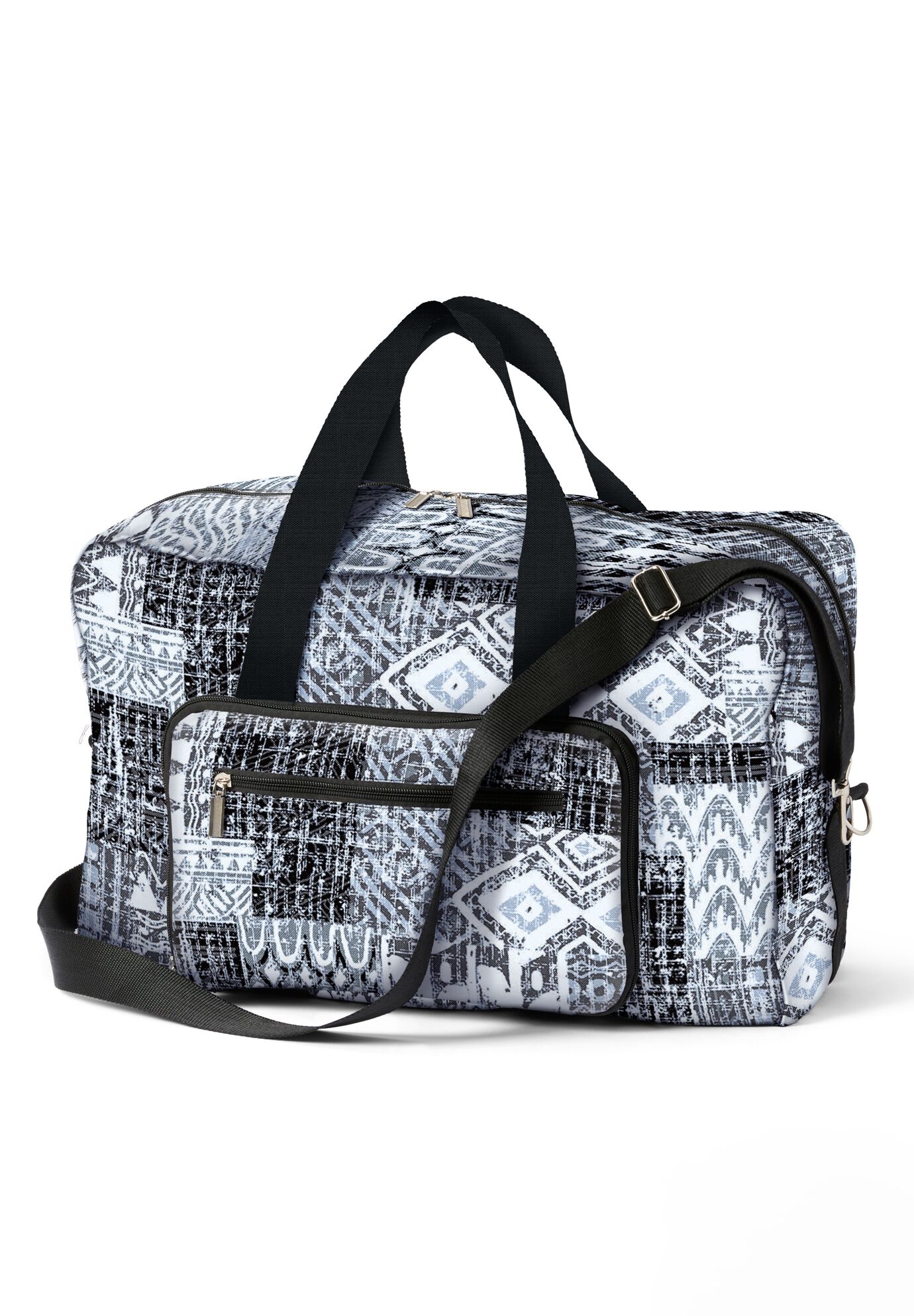 Foldaway Duffle, BLACK GEO PATCHWORK, alternate image number 2