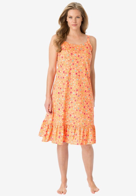 Sleeveless Knit Chemise Sleepshirt, HONEY PEACH FLORAL, hi-res image number null