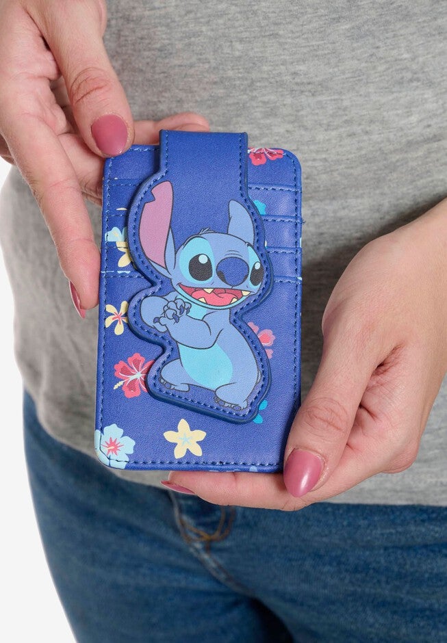 Disney Stitch Card Holder Wallet Hawaiian Flowers Button Snap Closure, , on-hover image number null