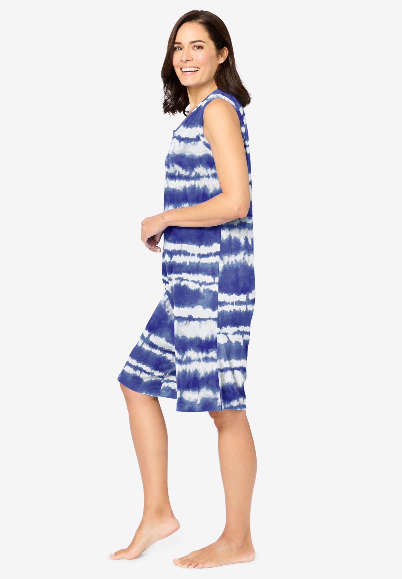 Zip-Front Terry Romper, ULTRA BLUE TIE DYE STRIPE, alternate image number 2