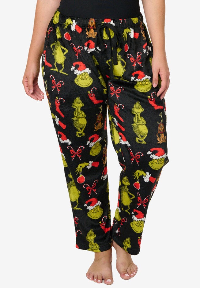 Grinch Christmas Plush Pajama Pants, BLACK, hi-res image number 0
