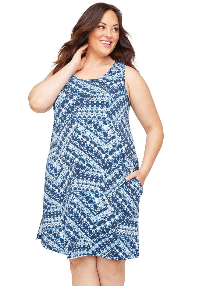 Cape Cod Swim Cover-Up (With Pockets), PATCHWORK TIE DYE NAVY, hi-res image number null