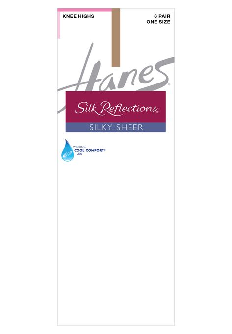 Silk Reflections Knee Highs, Reinforced Toe 6-Pack, BARE, hi-res image number null