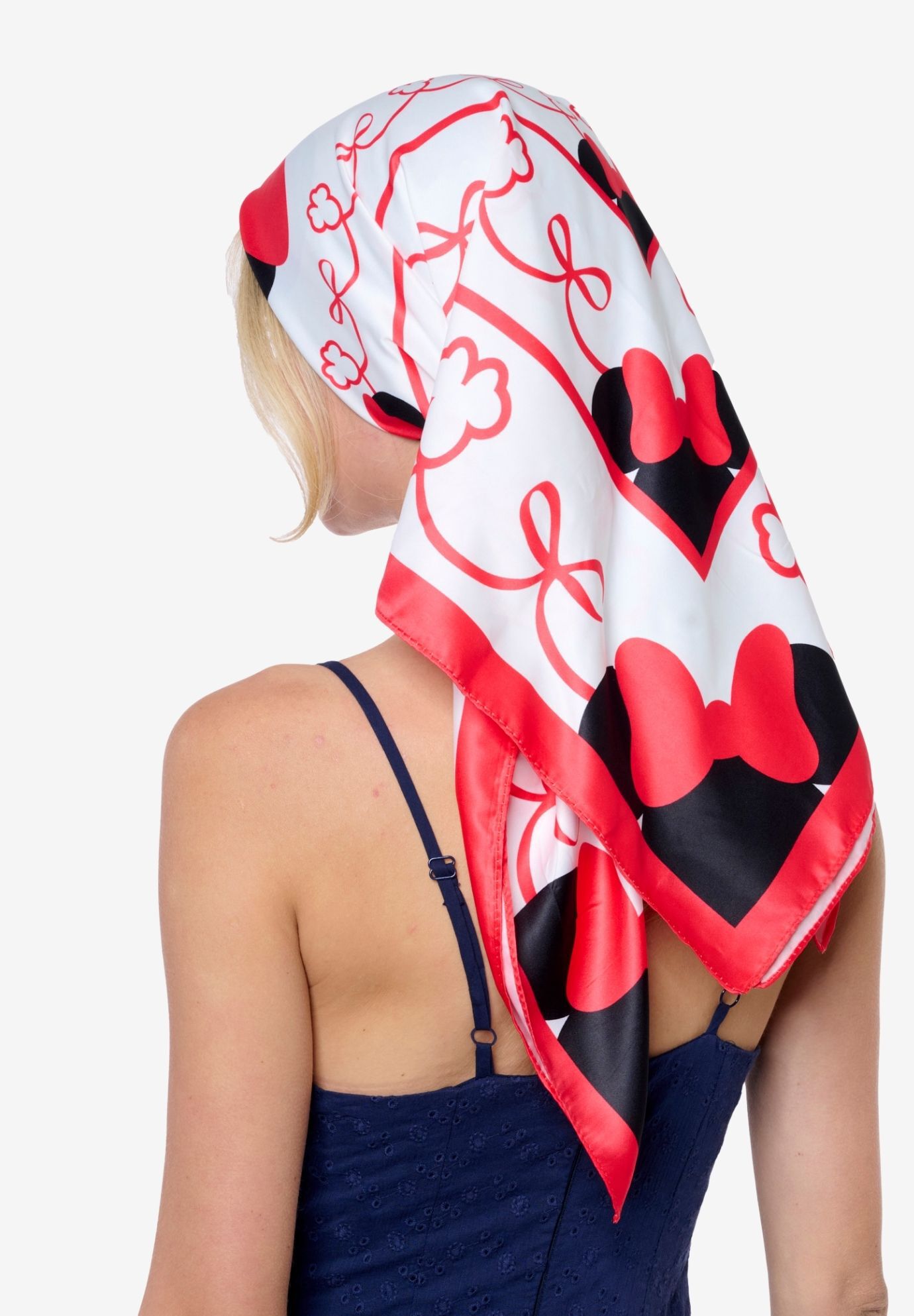 Disney Minnie Mouse 35 inches x 35 inches Red Bow Silky Square Scarf Neck Scarf Head Wrap, RED, alternate image number 6