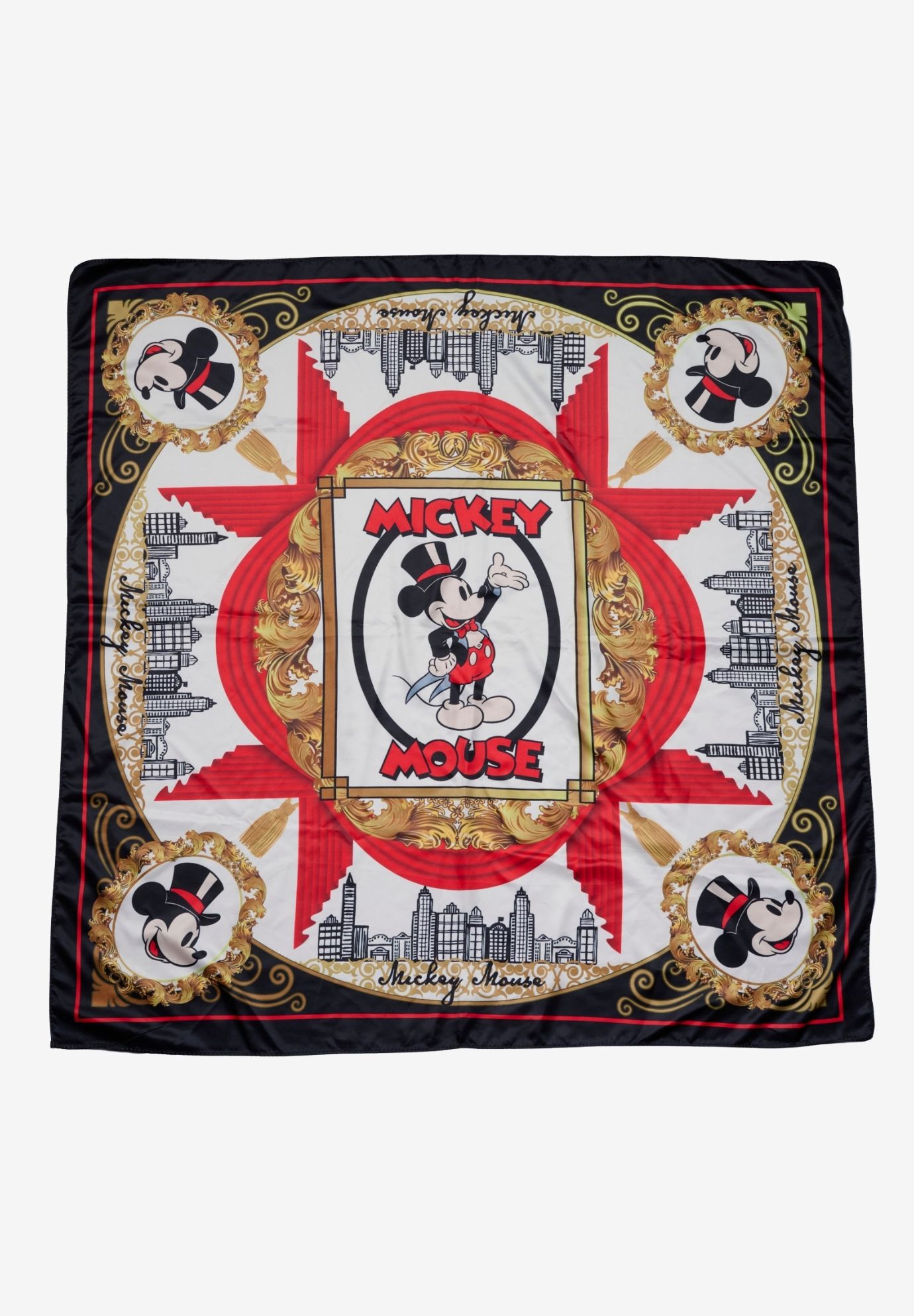 Disney Mickey Mouse Top Hat 35 inches x 35 inches Silky Square Scarf Head Wrap Neck Scarf, BLACK, on-hover image number 1