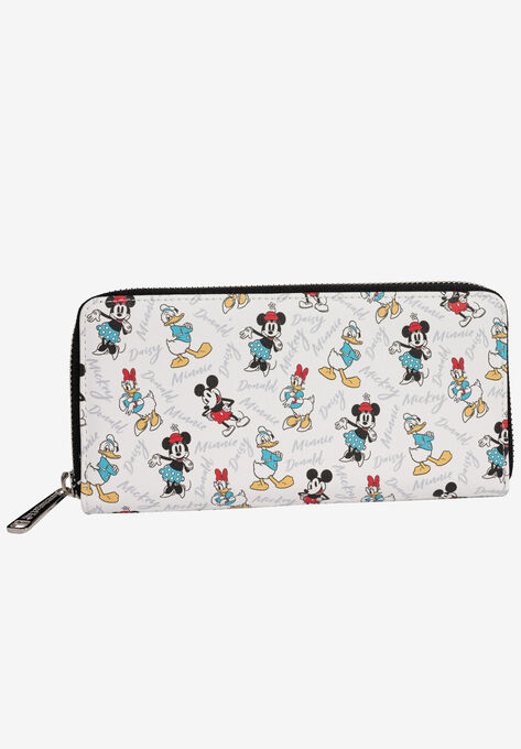 Loungefly x Disney Women's Mickey Minnie Donald Daisy Zip Around Clutch Wallet, , on-hover image number null