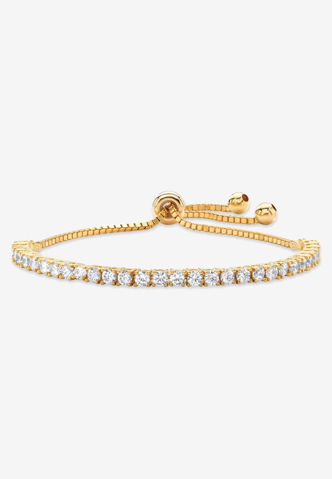 Cubic Zirconia Bolo Bracelet(4mm) in Yellow Goldplate, YELLOW GOLD, hi-res image number 0