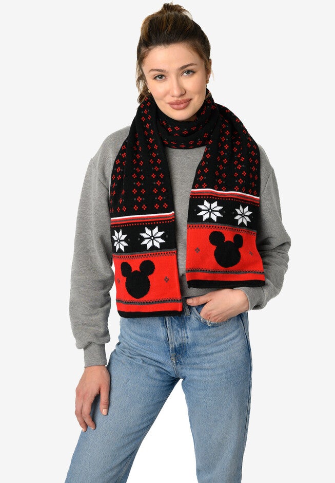 Disney Mickey Mouse 70 inches Knit Scarf Unisex Black & Red Set, , alternate image number null