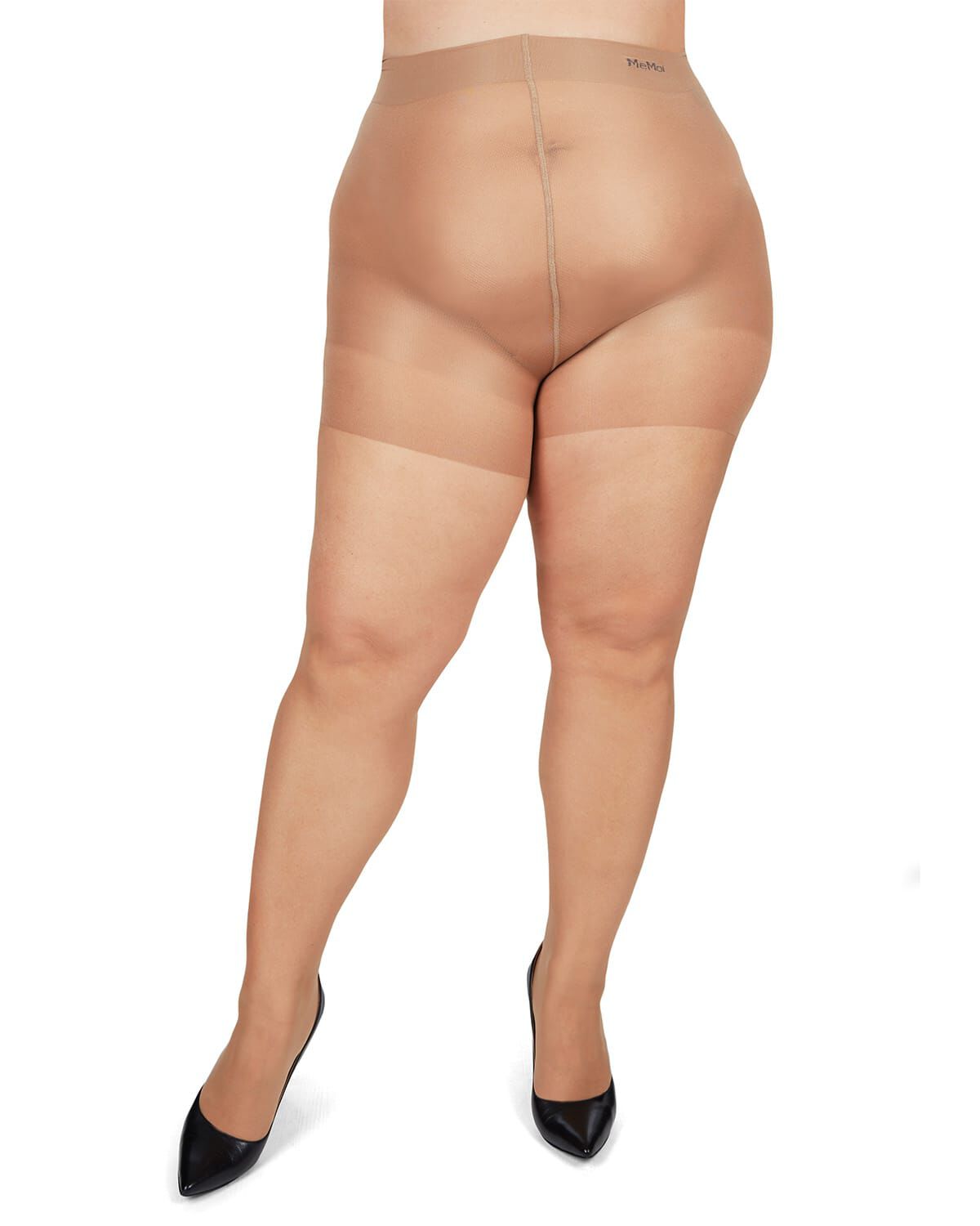 Plus Size Curvy Silky Sheer Control Top Pantyhose, HONEY, alternate image number 1