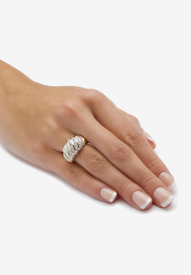 Yellow Gold-Plated Sterling Silver Genuine Diamond Accent Dome Ring, , alternate image number null