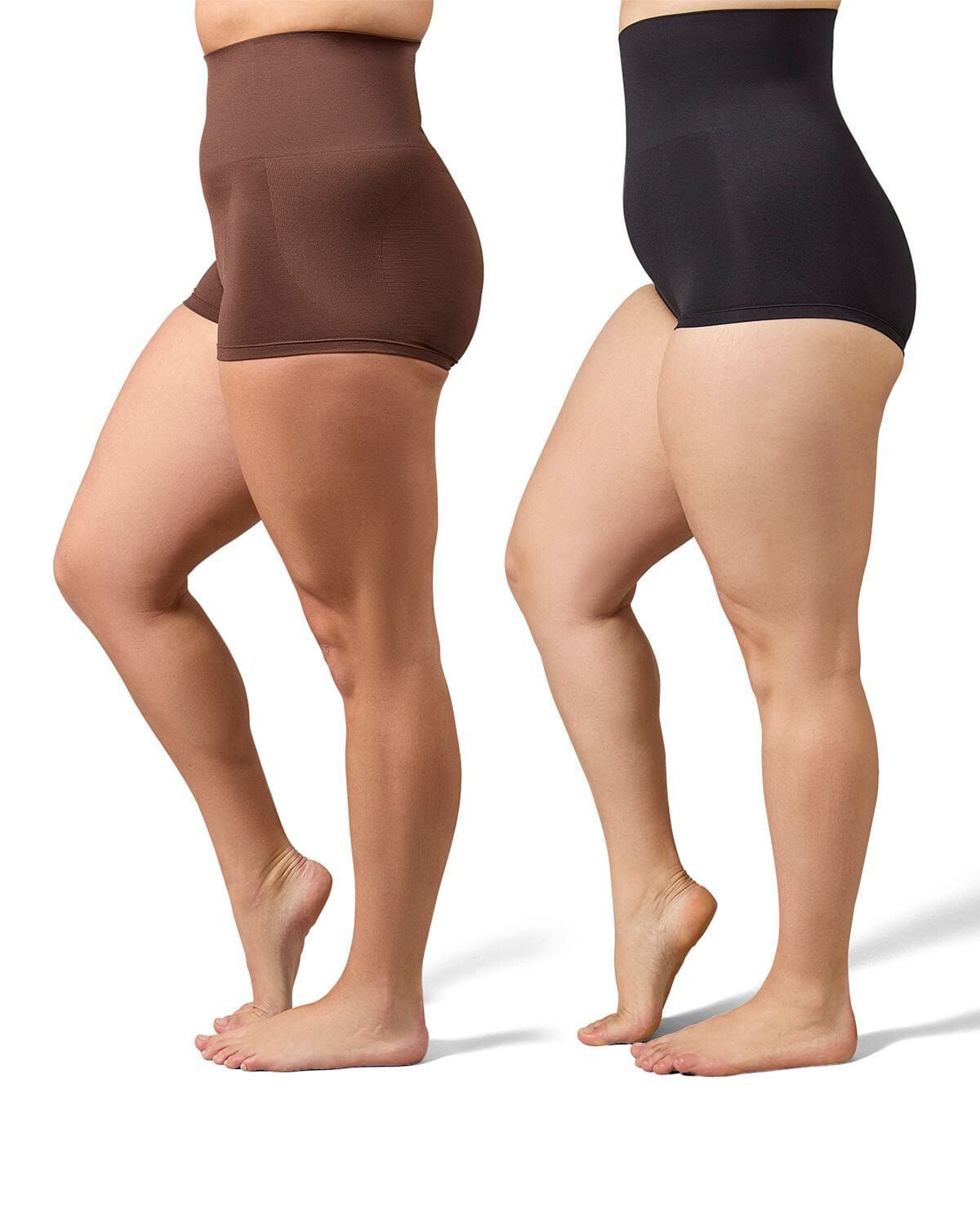 2 Pair Women's High-Waist Boy Short Shaping Briefs, MOCHA BLACK, hi-res image number 0