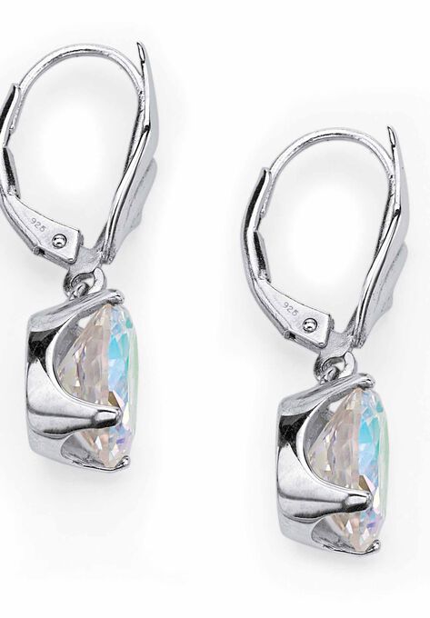 Sterling Silver Drop Earrings, Oval Aurora Borealis Cubic Zirconia, , on-hover image number null