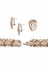 Gold Tone Braided Necklace, Earring, Bracelet and Ring Set, , on-hover image number null