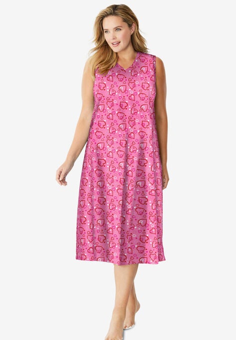 Long Sleeveless Sleepshirt, PINK HEARTS, hi-res image number null