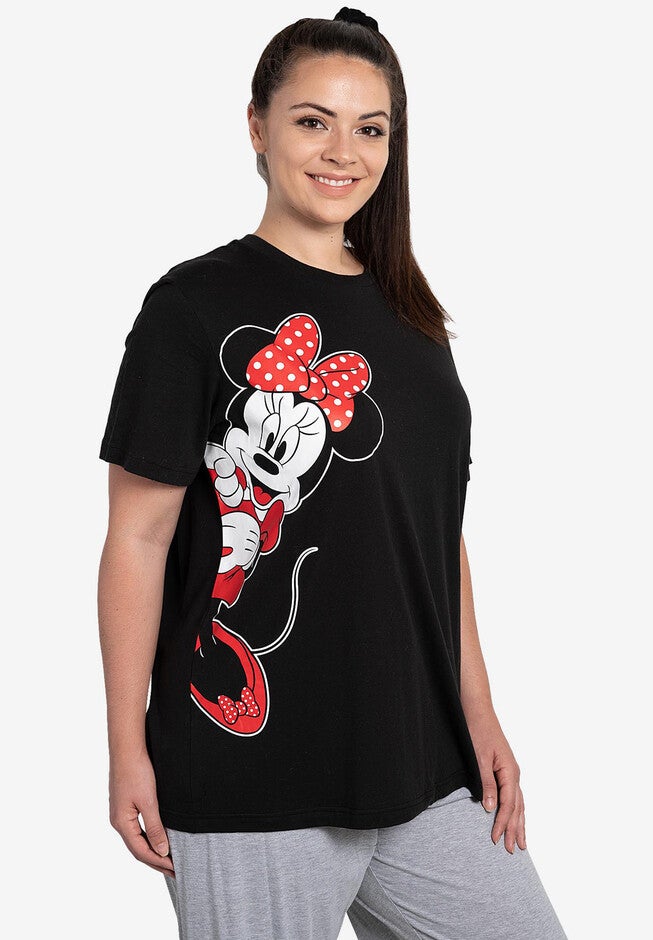 Disney Women's Minnie Mouse Leaning Short Sleeve T-Shirt Black, BLACK, hi-res image number 0