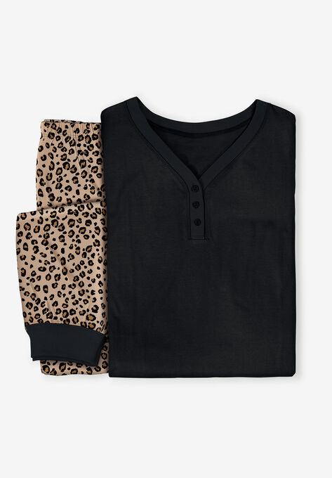 Henley Tunic & Jogger PJ Set, CLASSIC LEOPARD, hi-res image number null