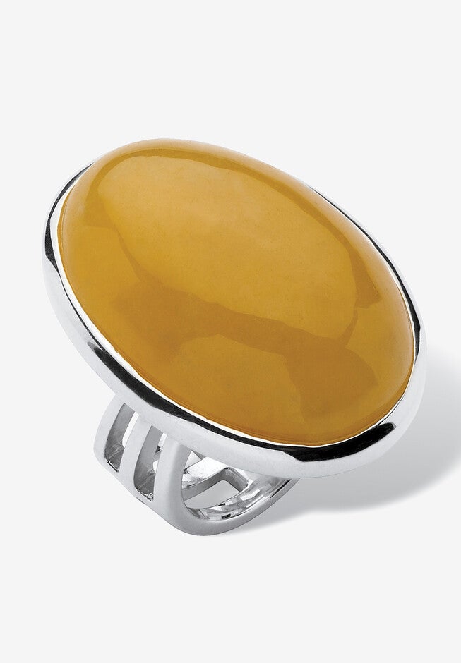 Sterling Silver Genuine Yellow Jade Ring, JADE, hi-res image number null
