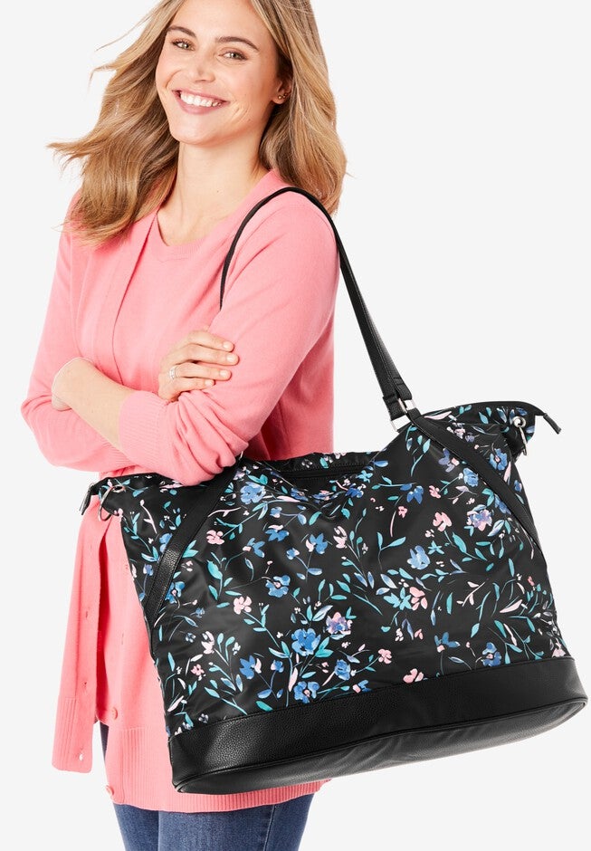 Large Weekender Bag, BLACK BLOSSOM FLORAL, hi-res image number 0