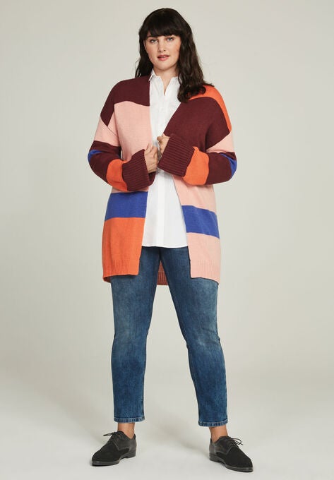 Multi-Stripe Open-Front Cardigan, , alternate image number null