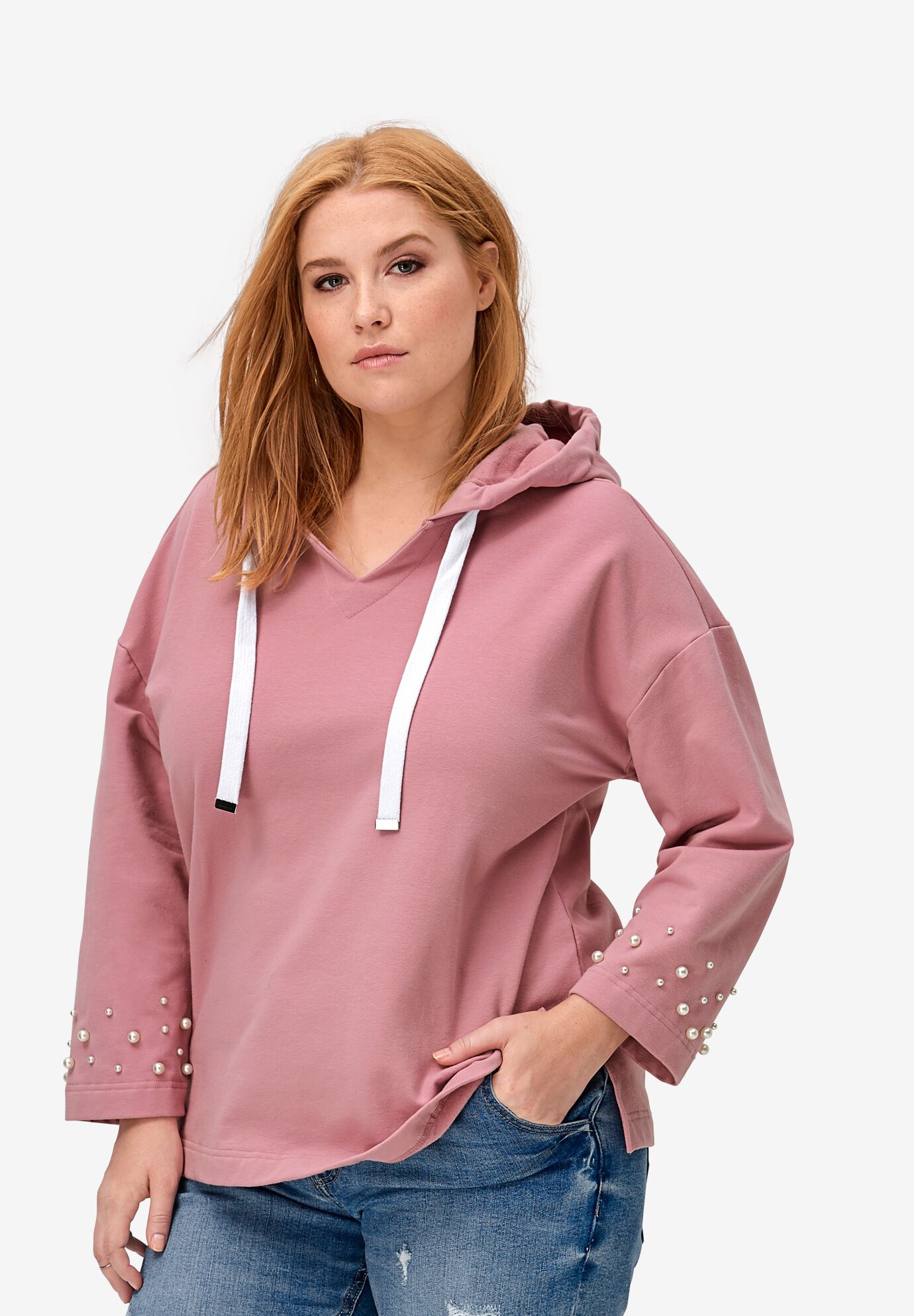 ellos Womens Plus Size Ruffle-Trim Zip-Front Hoodie