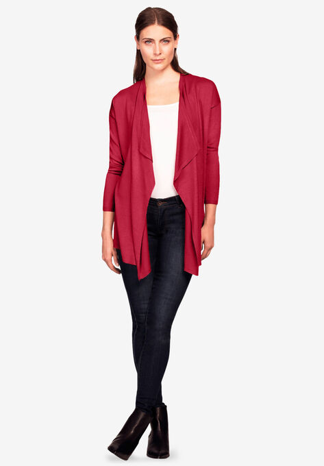 Draped Open Front Cardigan, CLASSIC RED, hi-res image number null