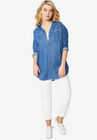 Denim Button-Front Tunic, , alternate image number null