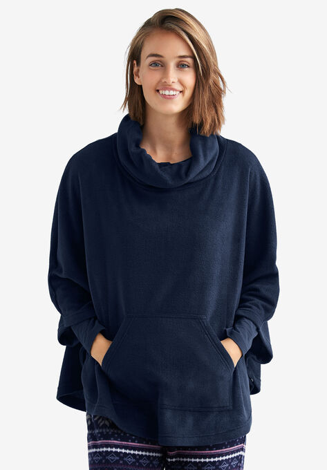 Cowl Neck Microfleece Poncho, NAVY, hi-res image number null