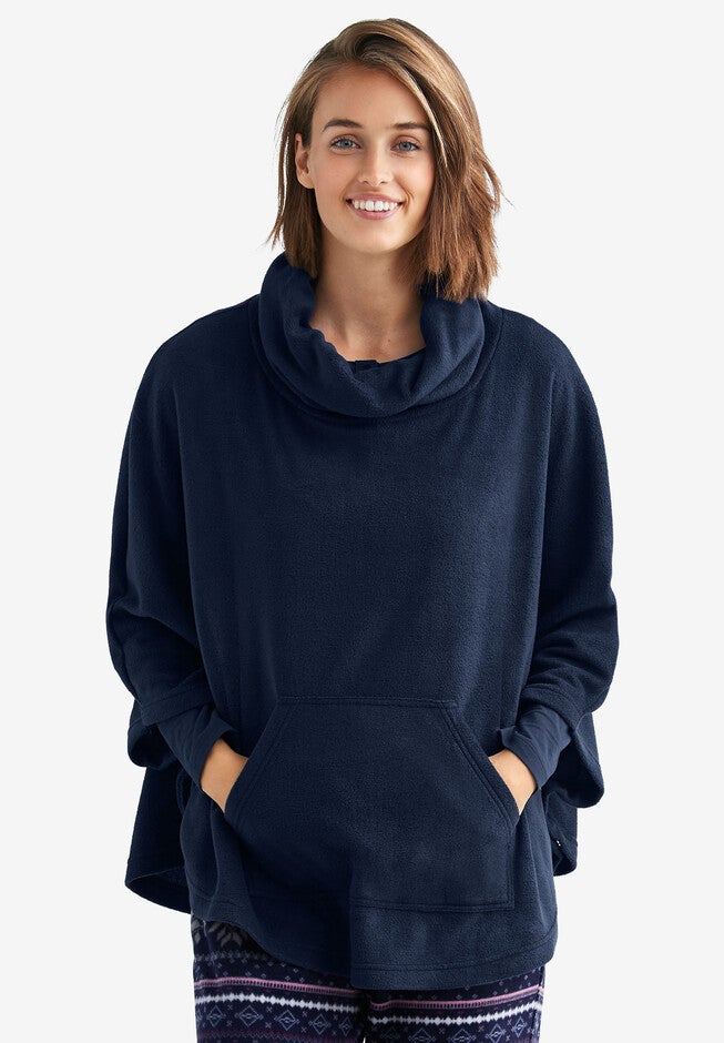 Cowl Neck Microfleece Poncho, NAVY, hi-res image number 0