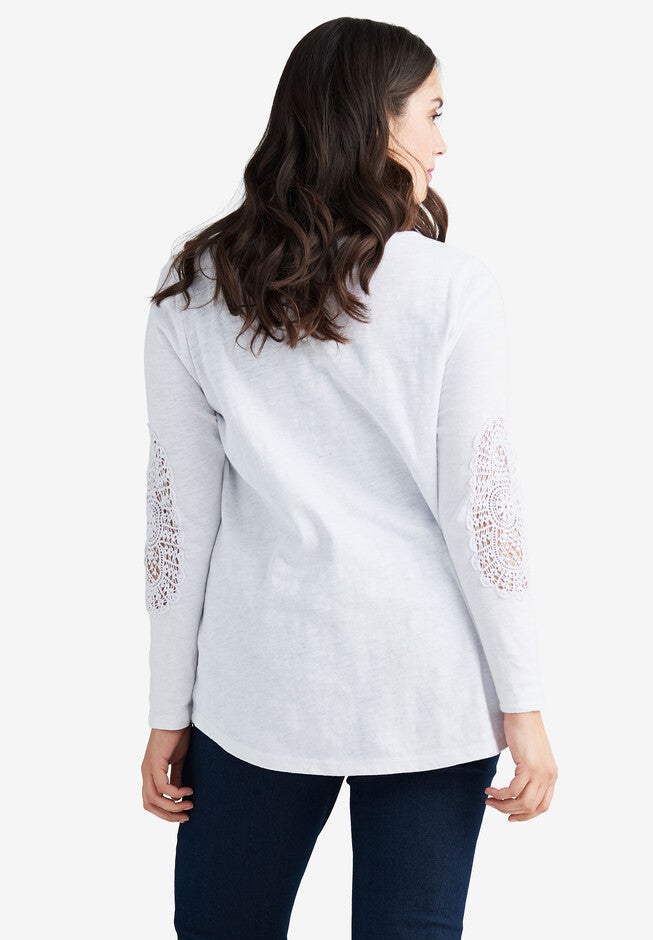 Crochet Trim Henley, , on-hover image number 1