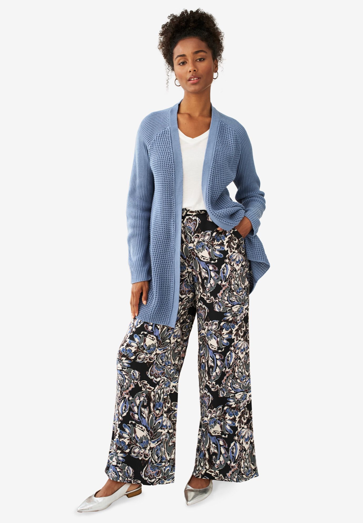 Waffle Cardi & Wide Leg Pant, , hi-res image number 0