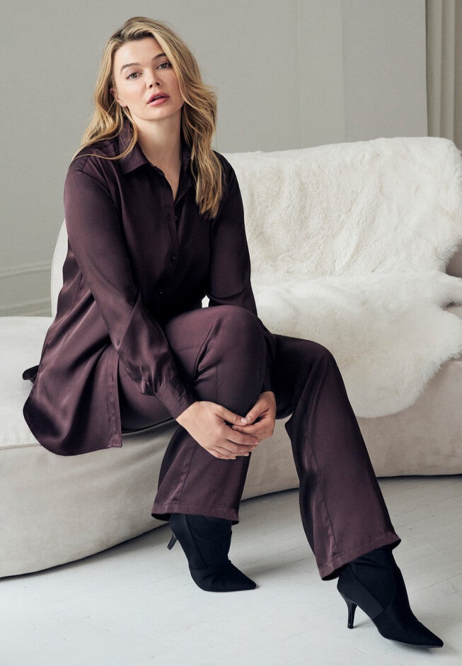 Oversized Satin Button Front Shirt, , alternate image number null