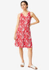 Sleeveless Knit Fit & Flare Dress, RUBY RED WHITE PRINT, hi-res image number null