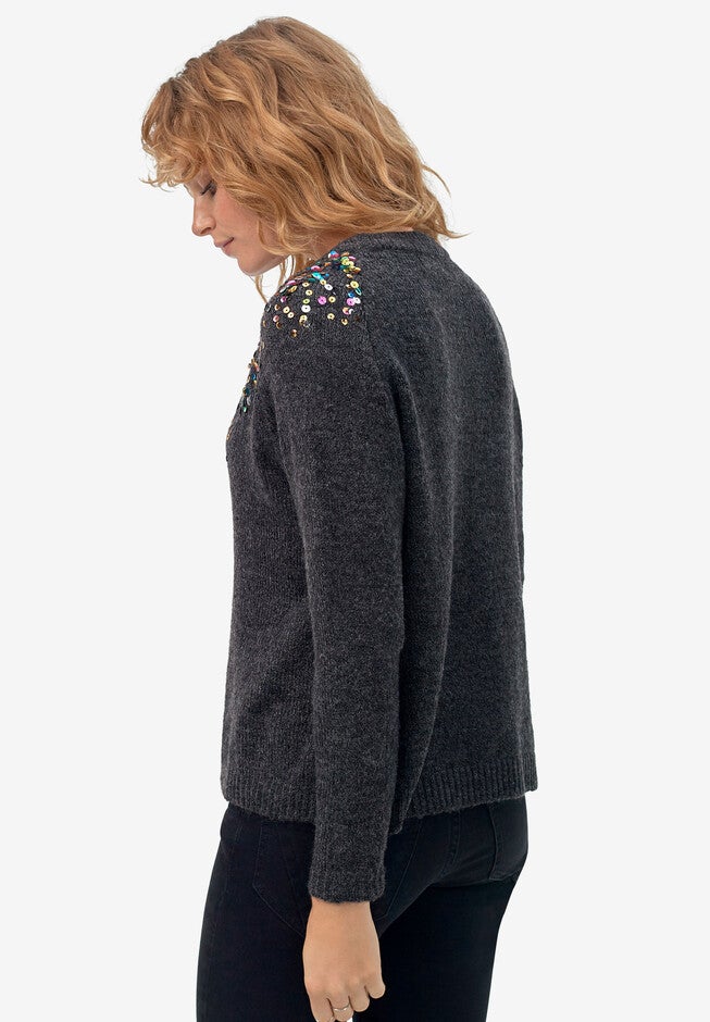 Sequin Yoke Pullover, , alternate image number 1