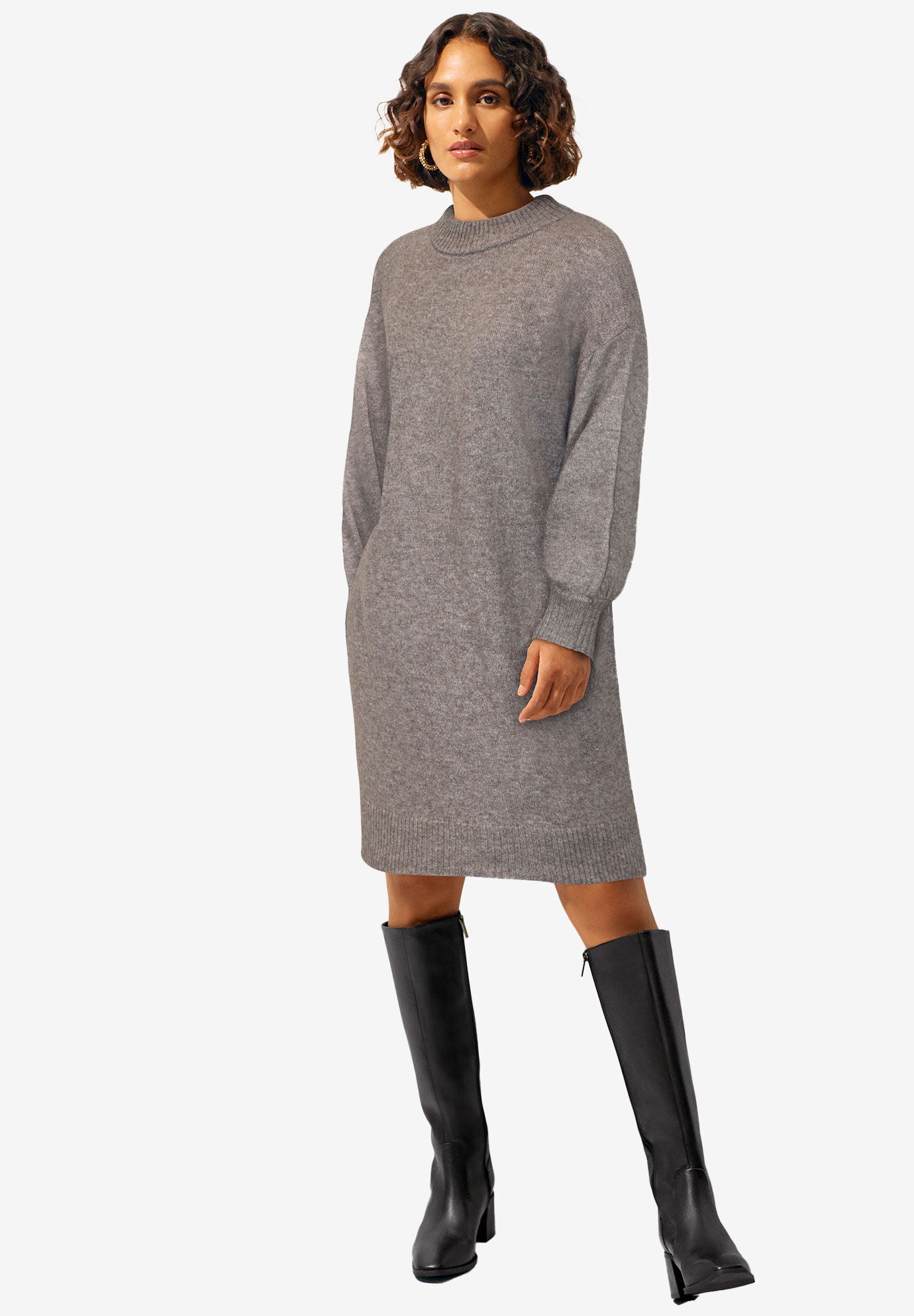 Blouson Sleeve Sweater Dress, TAUPE HEATHER, hi-res image number 0