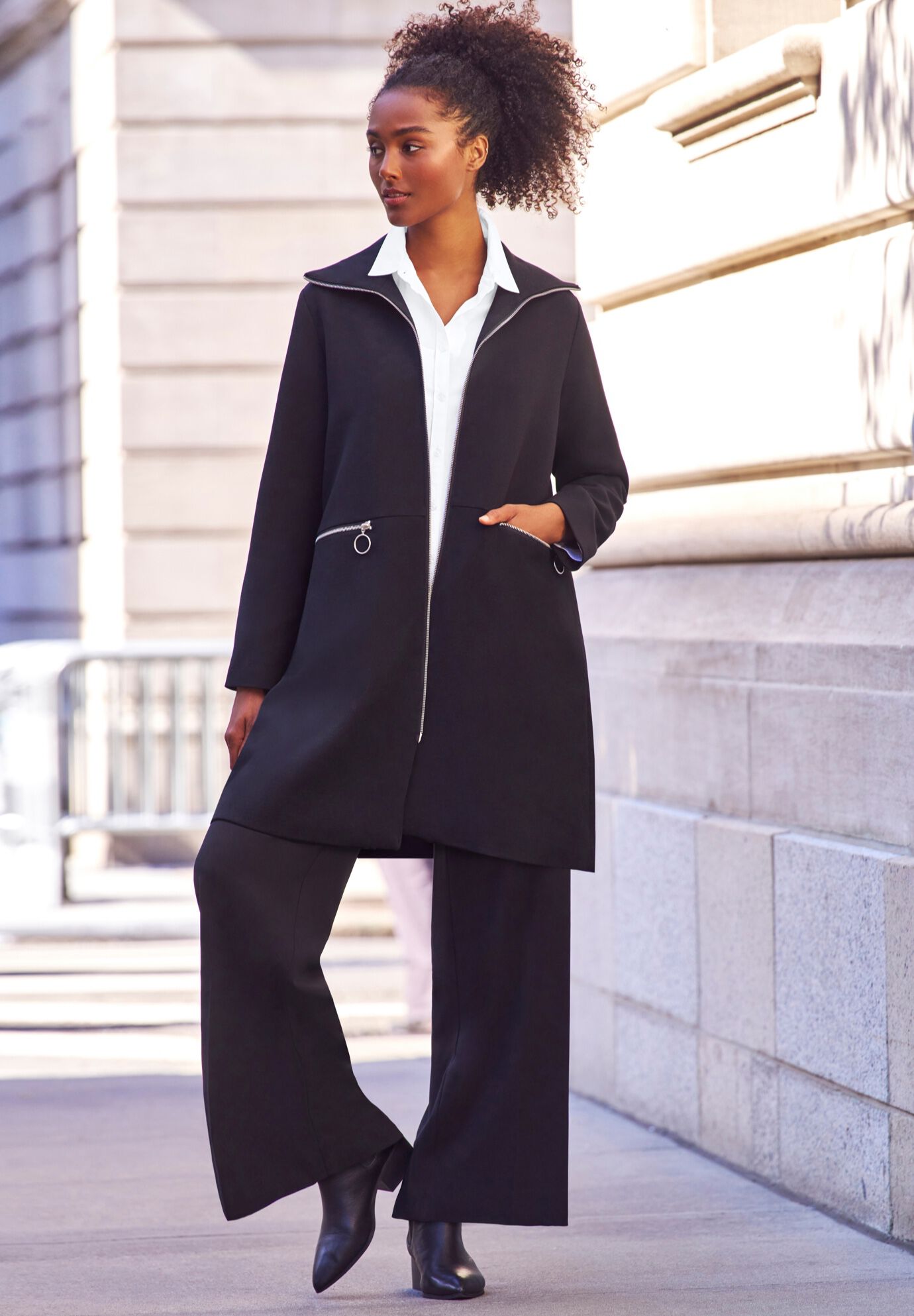 Zip Front A-Line Coat & Wide Leg Pant, , hi-res image number 0