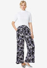 Wide-Leg Soft Pants with Back Elastic, NAVY FLORAL PRINT, hi-res image number null