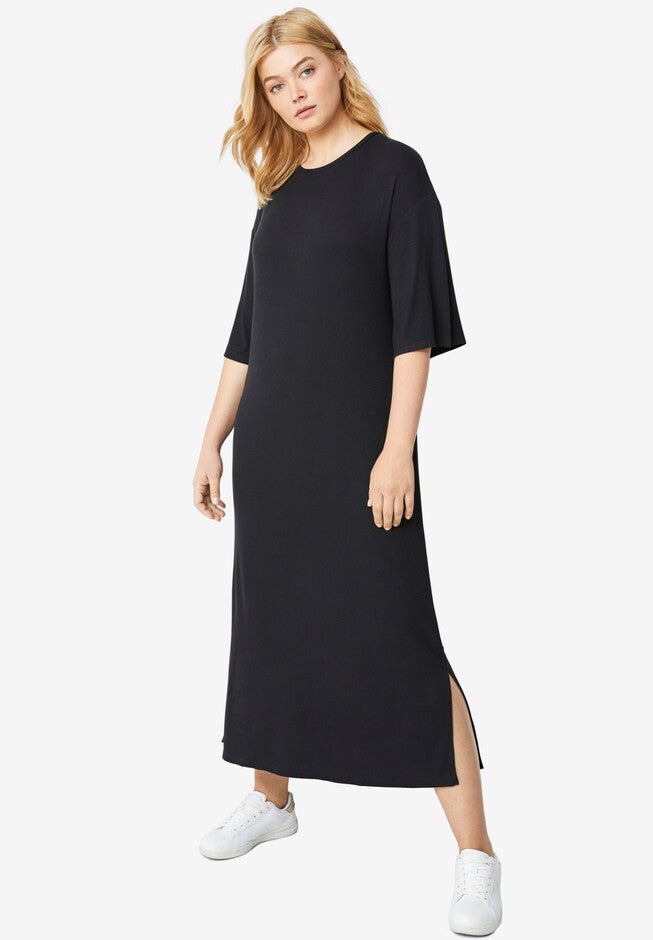 Rib-Knit Maxi Tee Dress, BLACK, hi-res image number null