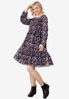 Tier Ruffle Peasant Dress, BLACK MAUVE FLORAL, hi-res image number null
