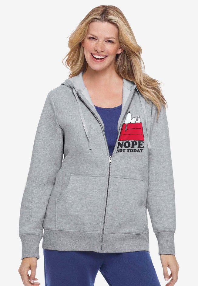 Peanuts Women's Zip Up Fleece Hoodie Snoopy on House, HEATHER GREY SNOOPY, hi-res image number null