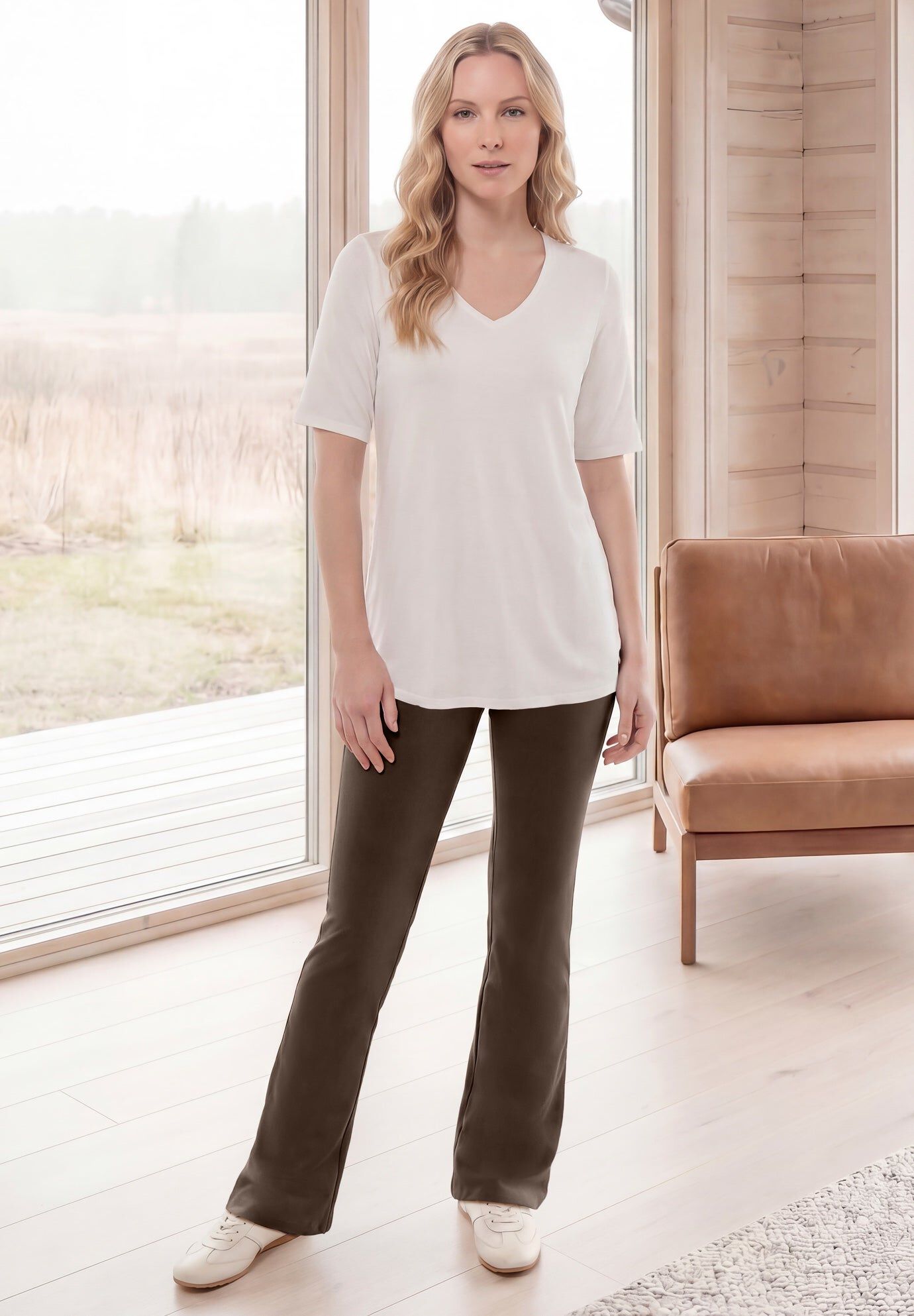 Cotton Spandex Full Length Bootcut Flat Waistband Leggings