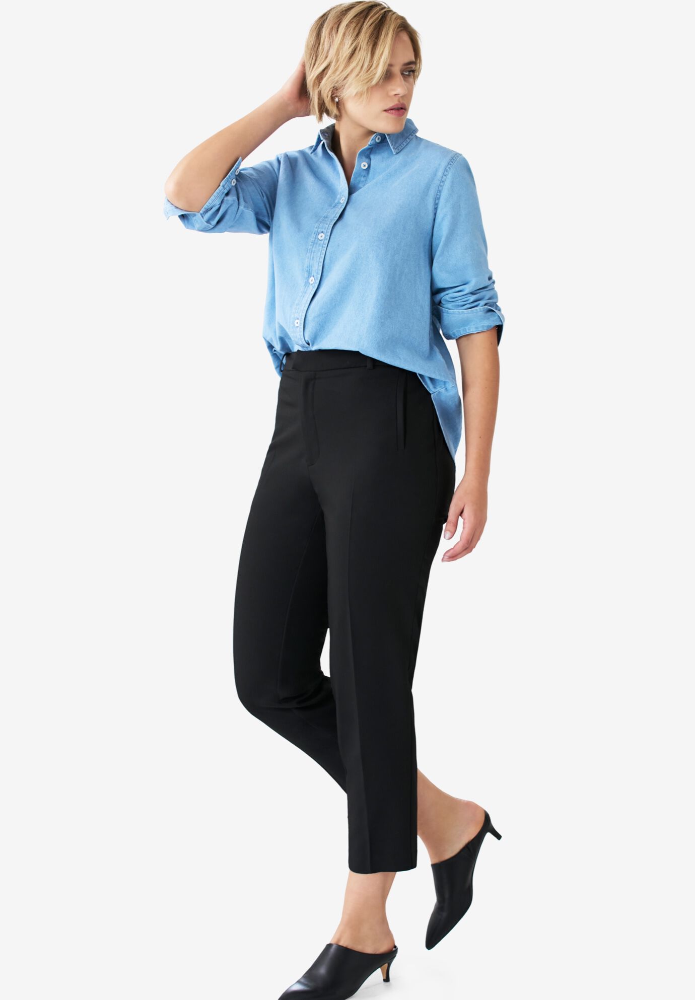 Button Front Denim Shirt, LIGHT STONEWASH, alternate image number 3