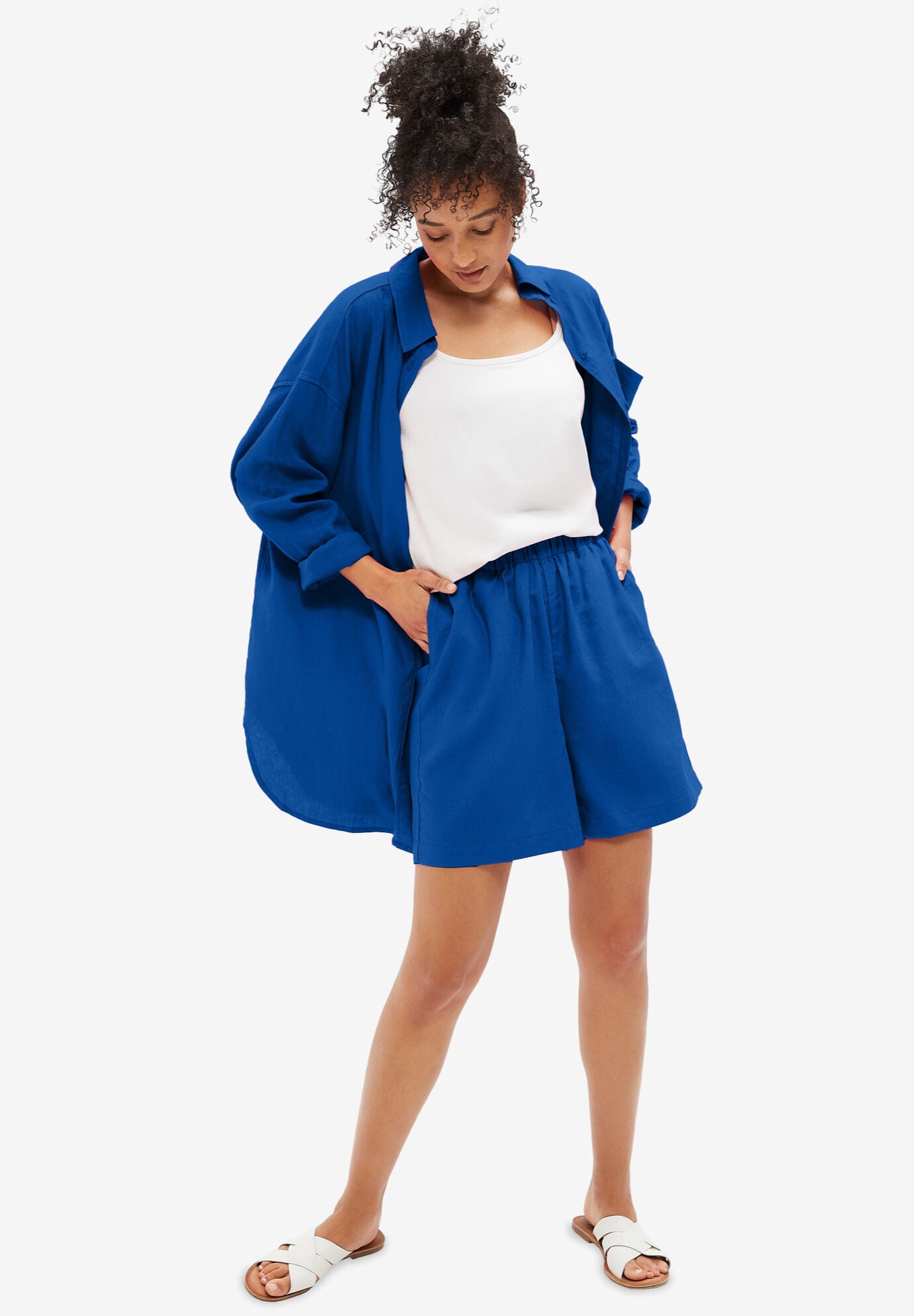 Linen Blend Elastic Waist Shorts Ellos