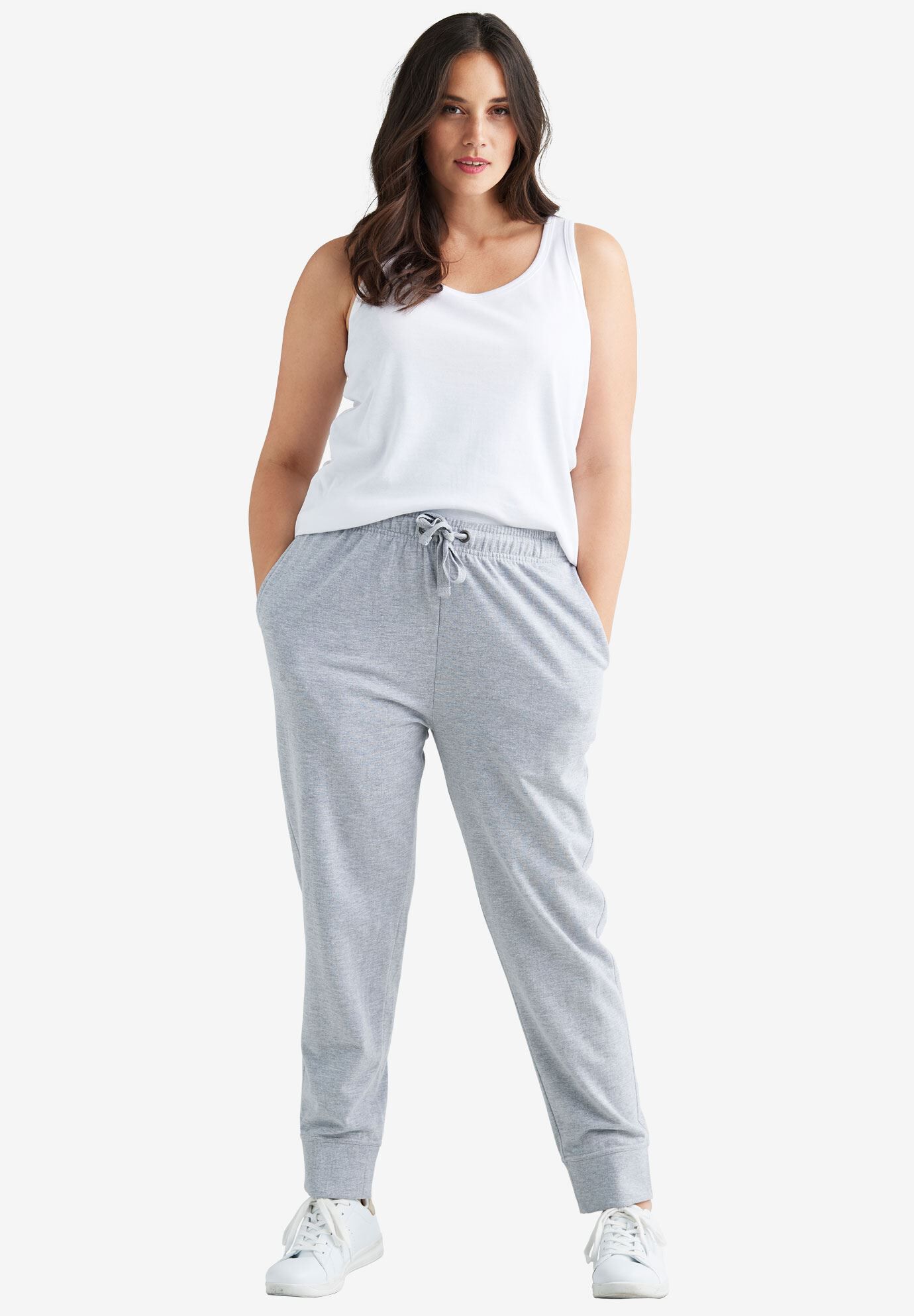 French Terry Drawstring Sweatpants Elastic Waist Heather Grey Ellos