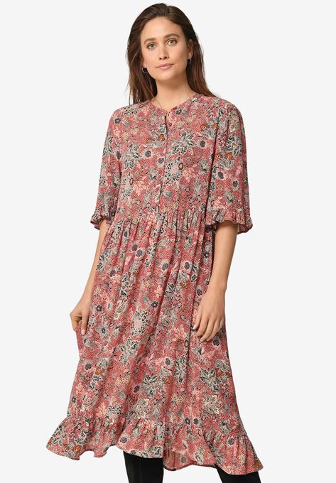 Ruffled Empire Dress, ROSE MULTI FLORAL, hi-res image number null