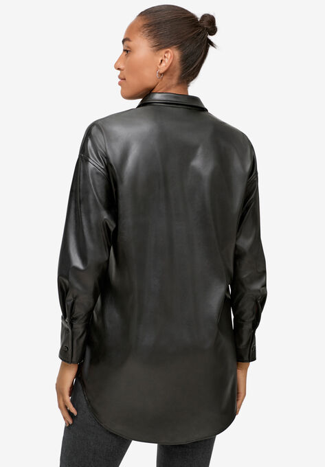 Faux Leather Button Front Tunic, , on-hover image number null