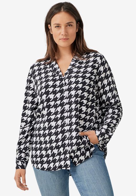 Notch Collar Tunic, BLACK WHITE HOUNDSTOOTH, hi-res image number null