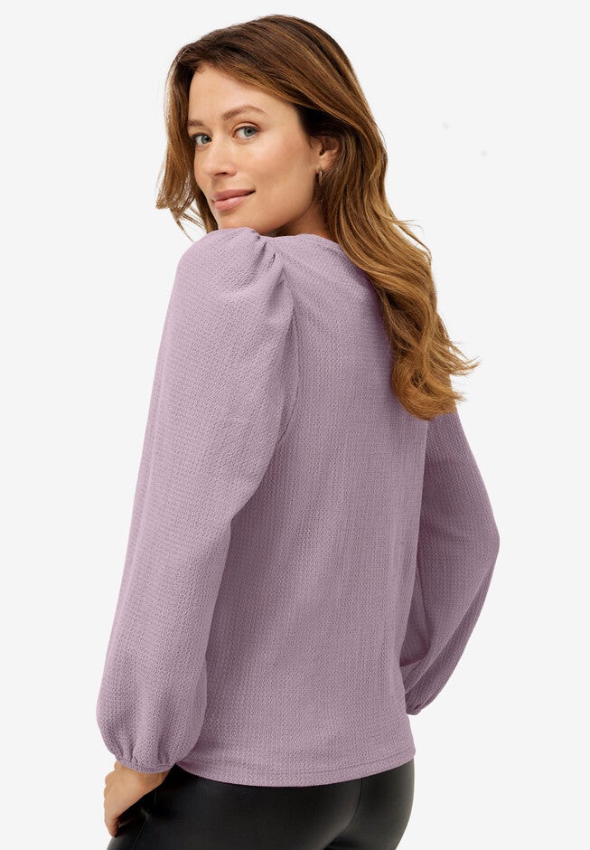 Puff Sleeve Textured Knit Tee, , on-hover image number 1