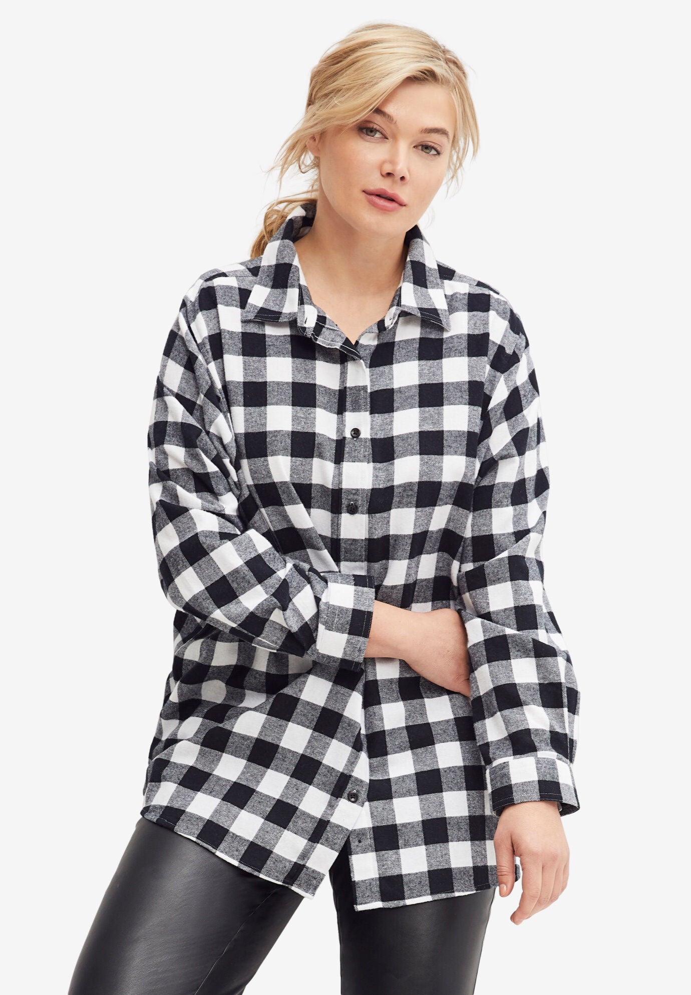 Plaid Button Front Flannel Shirt Dress main image 1