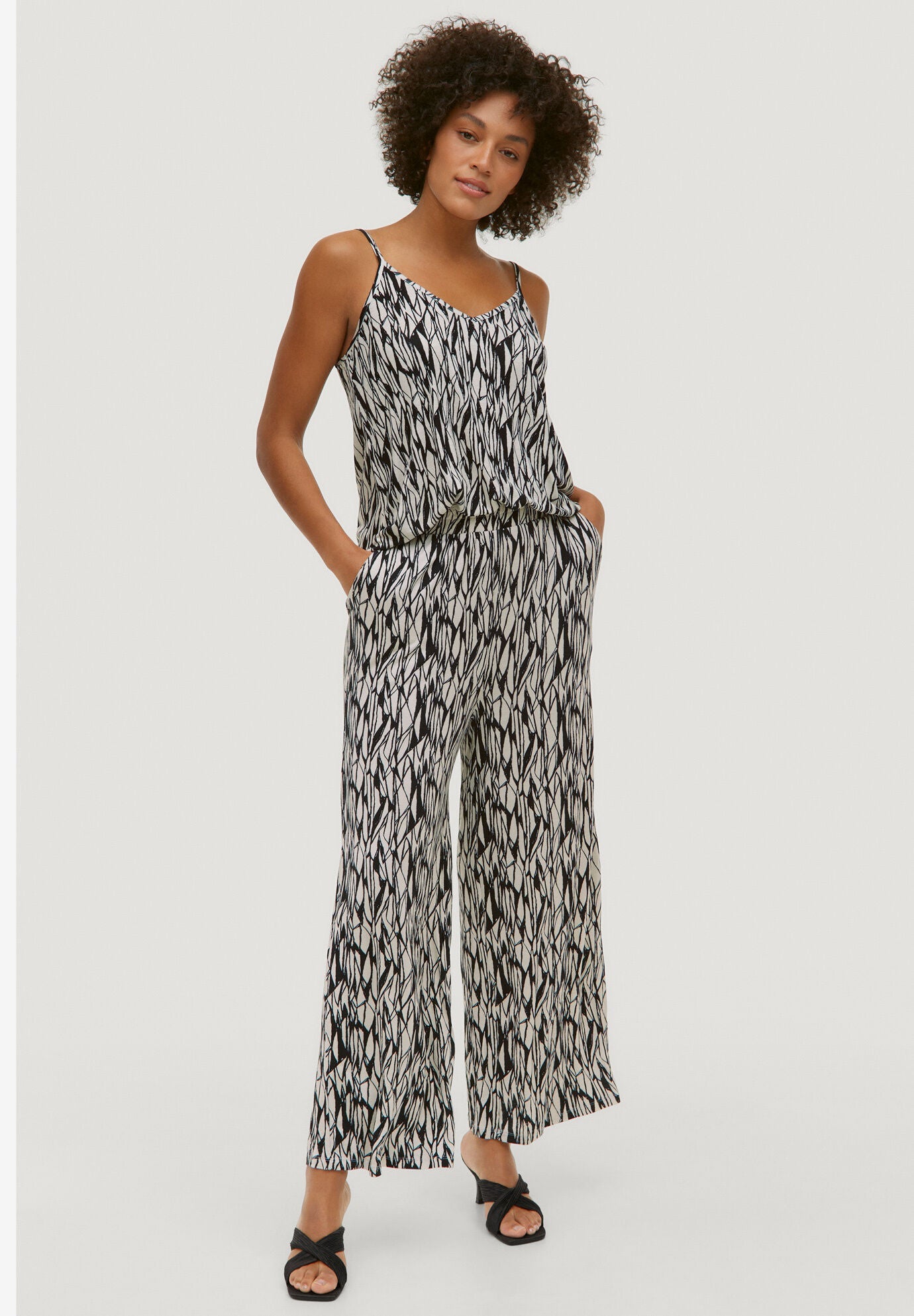 Wide Leg Knit Pull-On Pants, BLACK IVORY PRINT, hi-res image number 0